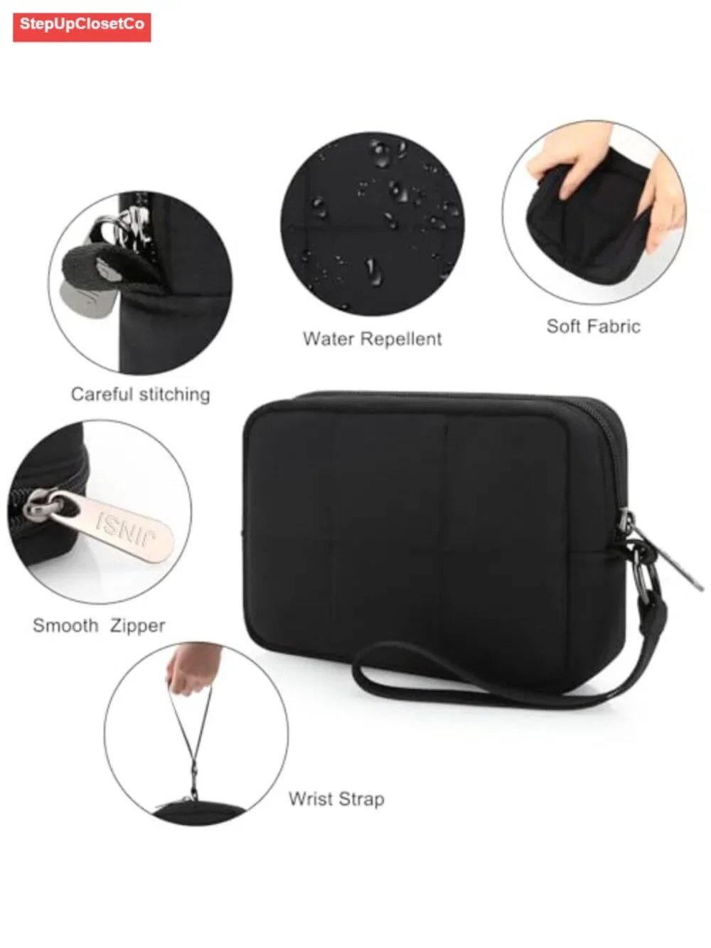 Quilted Nylon Wristlet Pouch Women Travel Makeup Bag Compact Cosmetic Organizer